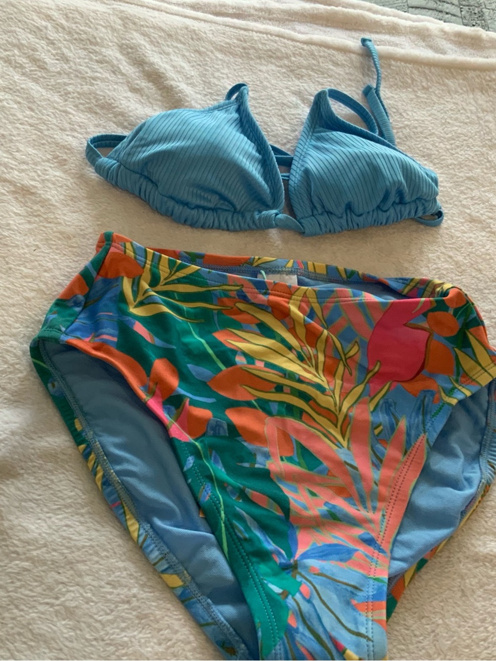 Blue Tropical High-Waist Bikini Set size XS new sku 3260
